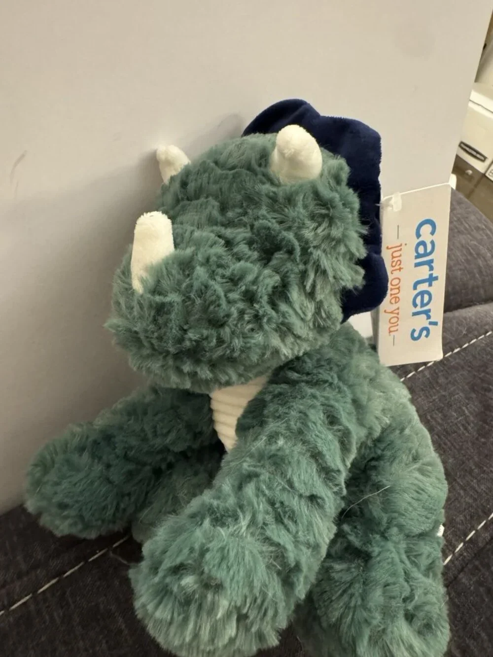 New  Carters Just One You Dark Green Triceratops Dinosaur Plush Baby Toy EB11
